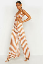 Load image into Gallery viewer, Knot Front Tonal Stripe Culotte Jumpsuit
