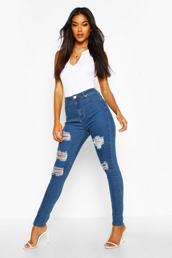 High Rise Super distressed Skinny Jean