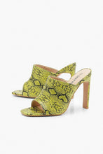 Load image into Gallery viewer, Square Toe Snake Heeled Mules
