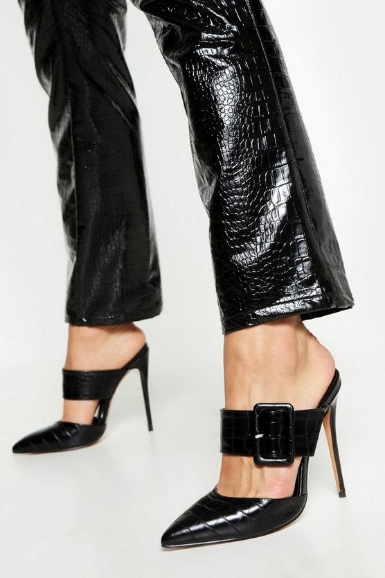 Pointed Buckle Detail Court Mules