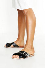 Load image into Gallery viewer, Leather Giraffe Print Fringe Sliders
