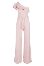 Load image into Gallery viewer, One Shoulder Tie Belt Wide Leg Jumpsuit
