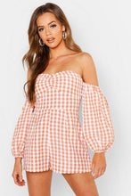 Load image into Gallery viewer, Gingham Bardot Bustier Playsuit
