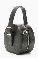 Load image into Gallery viewer, Grab Handle Faux Croc Round Bag
