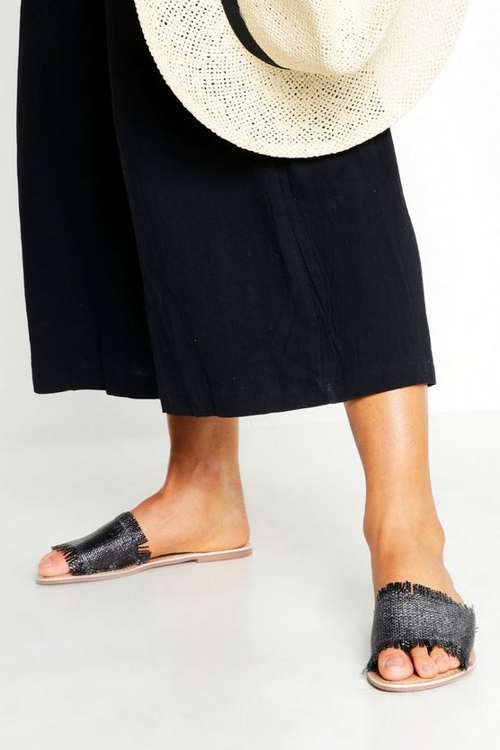Raffia Woven Fringe Sliders