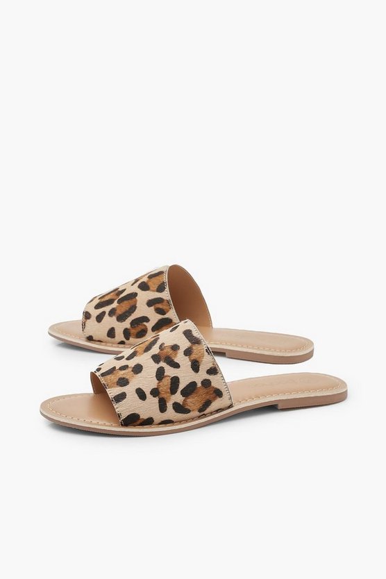 Leather Leopard Sliders