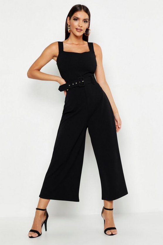 Pinafore Belted Buckle Culotte Jumpsuit