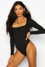 Load image into Gallery viewer, Square Neck Rib Knit Long Sleeve Bodysuit
