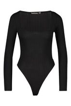 Load image into Gallery viewer, Square Neck Rib Knit Long Sleeve Bodysuit
