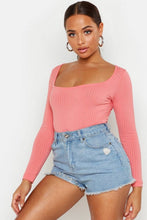 Load image into Gallery viewer, Square Neck Rib Knit Long Sleeve Bodysuit
