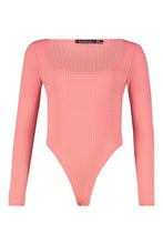 Load image into Gallery viewer, Square Neck Rib Knit Long Sleeve Bodysuit
