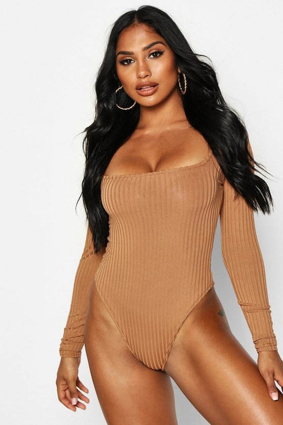 Square Neck Rib Knit Long Sleeve Body