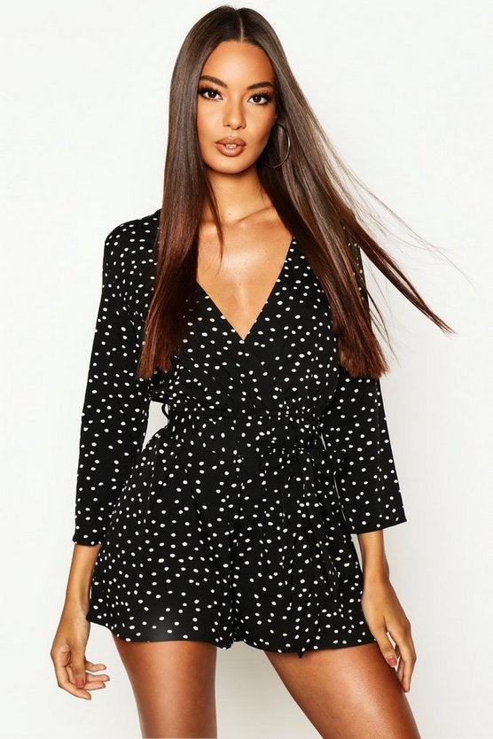 Polka Dot Wrap Front Playsuit