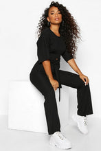 Load image into Gallery viewer, Petite Tie Front Wide Leg Loungewear Set
