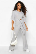 Load image into Gallery viewer, Petite Tie Front Wide Leg Loungewear Set
