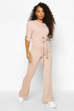 Load image into Gallery viewer, Petite Tie Front Wide Leg Loungewear Set
