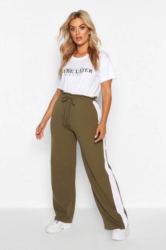 Plus Side Stripe Drawstring Wide Leg Trousers