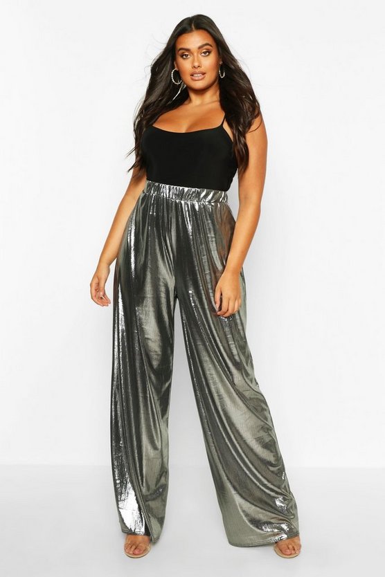 Plus Metallic Wide Leg Trouser
