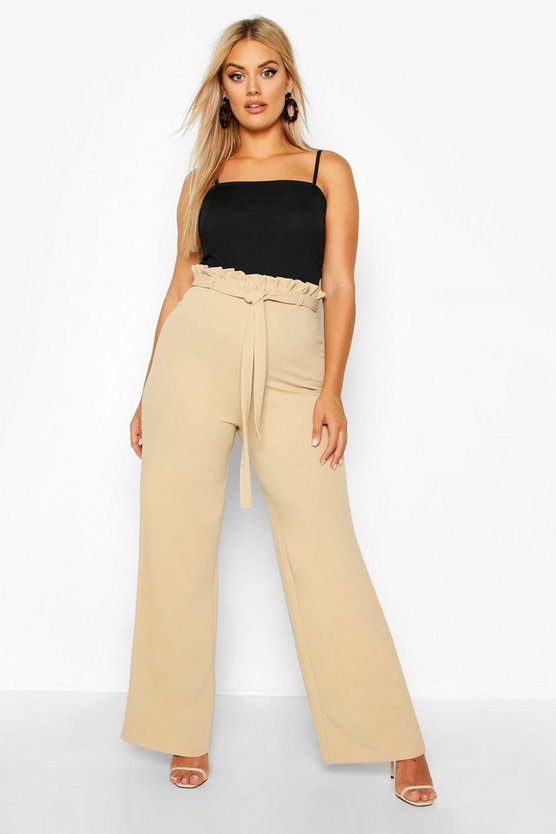 Plus Ruffle High Waist Tie Belt Trouser