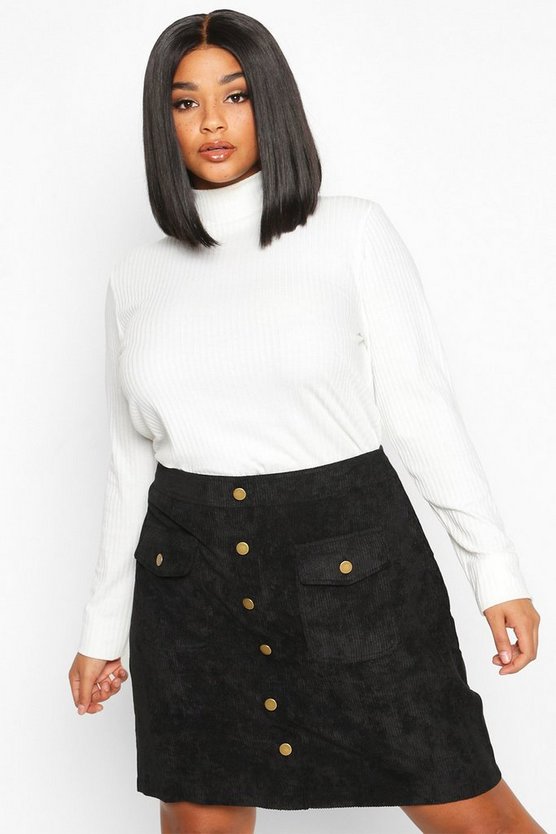 Plus Chunky Cord Pocket Front Mini Skirt