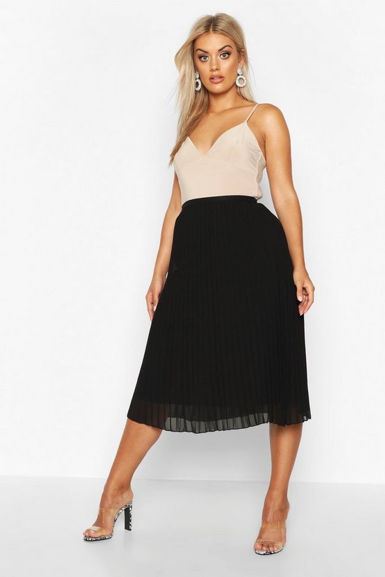Plus Chiffon Pleated Midi Skirt