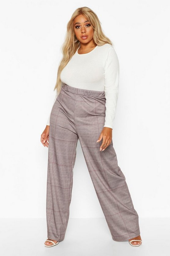 Plus Dog Tooth Wide Leg Trousers