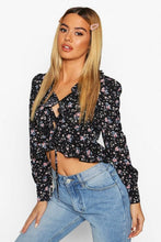 Load image into Gallery viewer, Petite Floral Double Ruffle Tie Front Top

