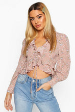 Load image into Gallery viewer, Petite Floral Double Ruffle Tie Front Top
