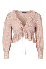 Load image into Gallery viewer, Petite Floral Double Ruffle Tie Front Top

