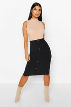 Load image into Gallery viewer, Petite Button Through Rib Midi Skirt
