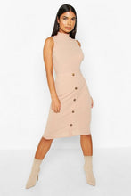 Load image into Gallery viewer, Petite Button Through Rib Midi Skirt
