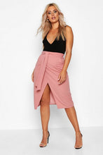 Load image into Gallery viewer, Plus Scuba Crepe Tie Waist Wrap Midi Skirt
