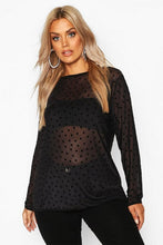 Load image into Gallery viewer, Plus Polka Dot Mesh Longline Top
