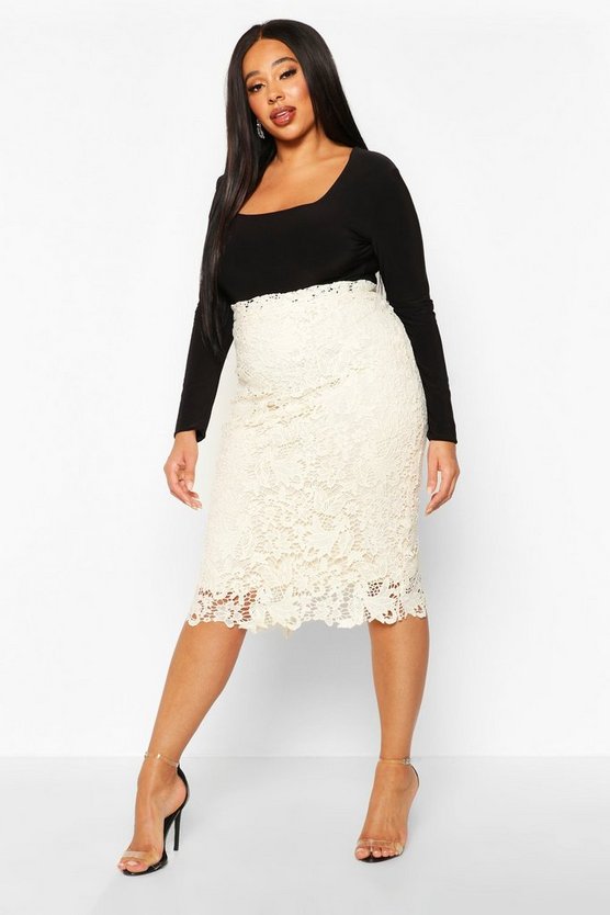 Plus Crochet Lace Midi Skirt