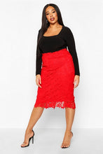 Load image into Gallery viewer, Plus Crochet Lace Midi Skirt
