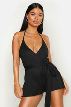 Load image into Gallery viewer, Petite Ribbed Tie Round Strappy Playsuit
