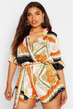 Load image into Gallery viewer, Plus Chain Print Ruffle Self Tie Playsuit

