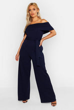 Load image into Gallery viewer, Plus Off Shoulder Wide Leg Self Belt Jumpsuit
