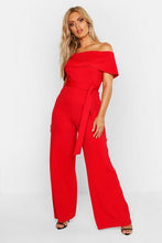 Load image into Gallery viewer, Plus Off Shoulder Wide Leg Self Belt Jumpsuit
