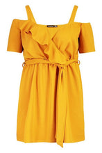 Load image into Gallery viewer, Plus Plunge Ruffle Belted Mini Dress
