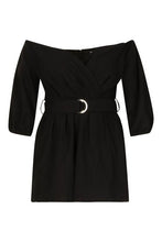 Load image into Gallery viewer, Plus Linen Mix Bardot Belted Playsuit
