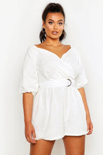 Load image into Gallery viewer, Plus Linen Mix Bardot Belted Playsuit
