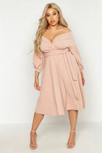 Load image into Gallery viewer, Plus Off Shoulder Wrap Midi Dress
