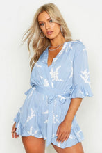 Load image into Gallery viewer, Plus Abstract Floral Print Ruffle Tie Playsuit
