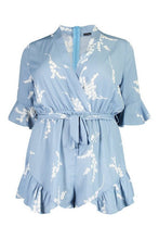 Load image into Gallery viewer, Plus Abstract Floral Print Ruffle Tie Playsuit
