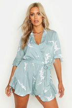 Load image into Gallery viewer, Plus Abstract Floral Print Ruffle Tie Playsuit
