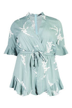 Load image into Gallery viewer, Plus Abstract Floral Print Ruffle Tie Playsuit
