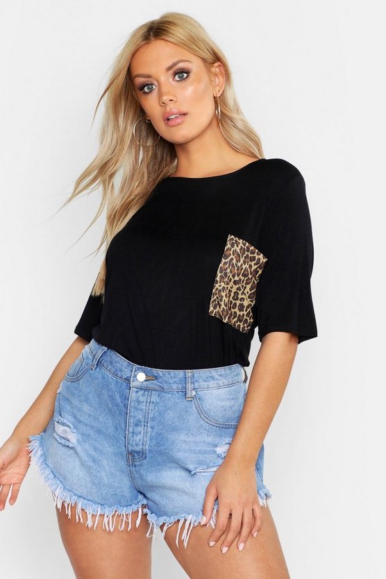 Plus Leopard Print Pocket T-Shirt