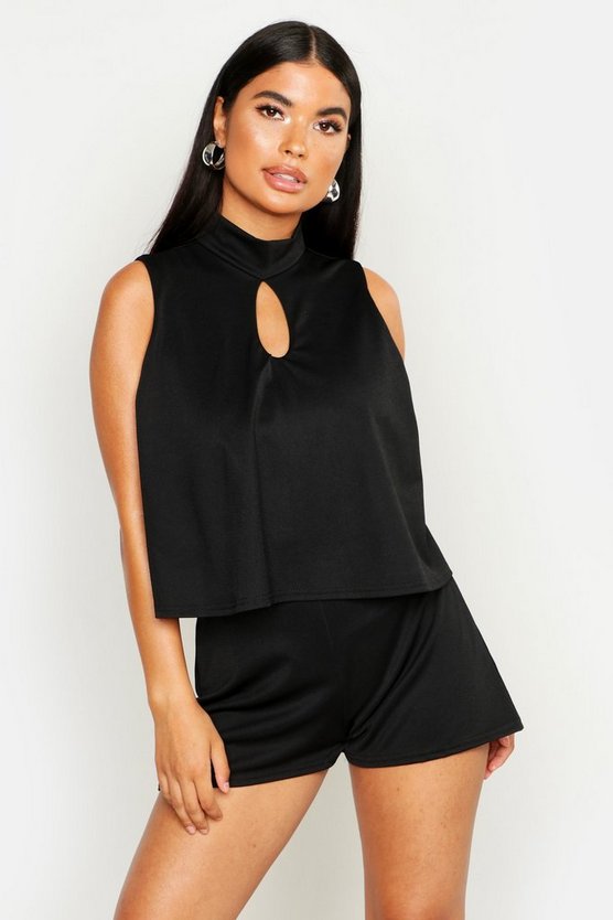 Petite High Neck Double Layer Playsuit