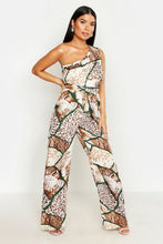 Load image into Gallery viewer, Petite One Shoulder Animal Print Jumpsuit

